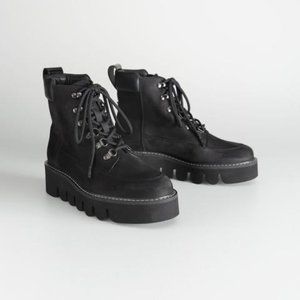 & Other Stories Lace Up Suede Boots Chunky Sole Black 6.5